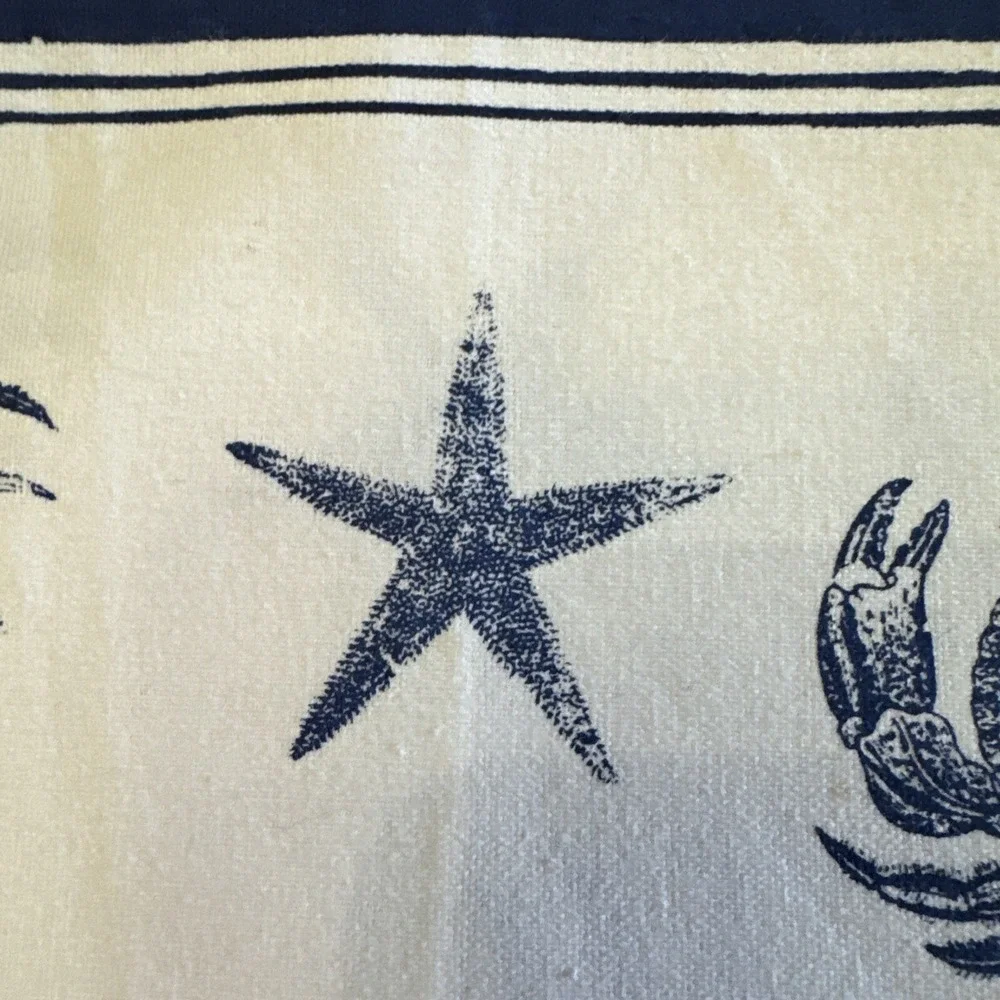 Fabric Placemats Set 4 Nautical Print Crabs Seastars Starfish White Blue Cloth